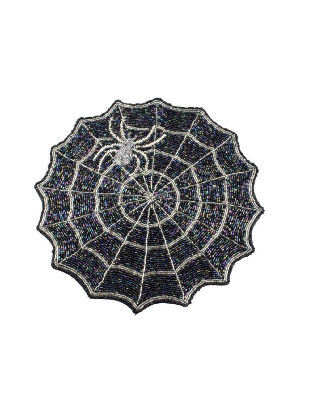 Tahari Home Halloween Beaded Spider Web Charger 15" Iridescent NWT Black